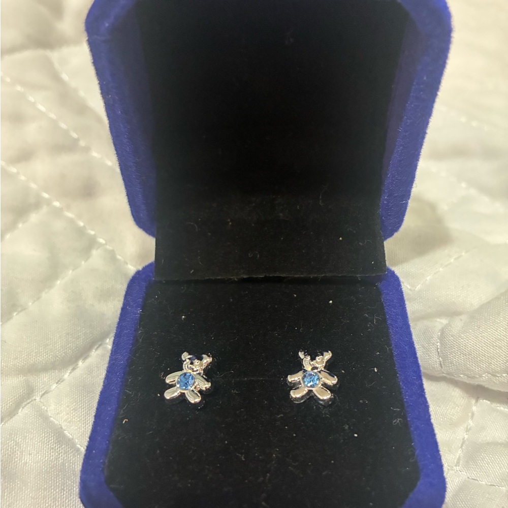 Silver and Blue Teddybear Earrings